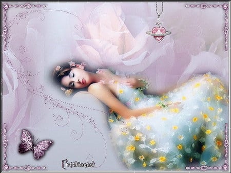 floral dream - butterfly, flowers, heart, dress