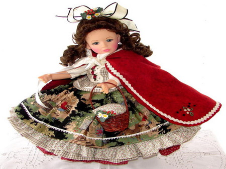 porcelain doll - hood, little, red, riding