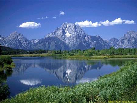 mountain with lake with reflections - reflections, trees, mirror, lake, mountains