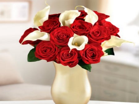 In the Name oF  Love. jpg - boquet, roses, romantic, callalillys