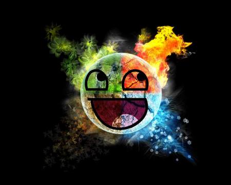 Awesome smiley elements - water, awsome, fire, rock, elements, earth, smiley