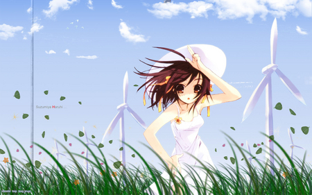 Haruhi Suzumiya - sky, summer, windmill, haruhi-suzumiya