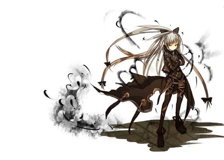 Anime - white, red eyes, dark, ribbons, anime, black