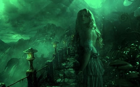 Darkness - woman, green, darkness, fantasy