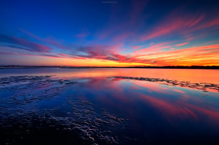 stunning sunset - sky, lake, blue, clouds, sunset