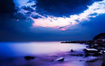 blue, ocean - blue, rock, sea, ocean, sky