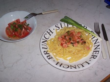 Ribbon Noodles with Scampi and Onion-sauce - scampi, meal, photography, good meal, comestible, food, ribbon noodles, repast