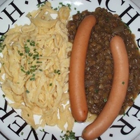 Lenses with Spaetzle and Sausage