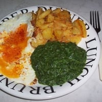 Fried Potatoes with Egg and Spinach