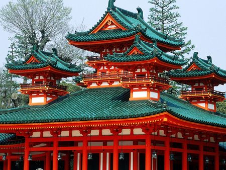 Japan - Kyoto - The Heian Jingu Shrine  - shrine, heian jingu, japan, ecclesiastical building, kyoto, reliquary, religious