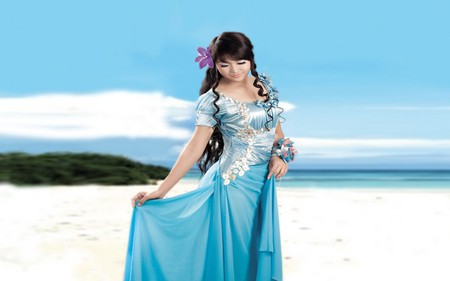 PRETTY GIRL ON THE BEACH - pretty, girl, blue, beach