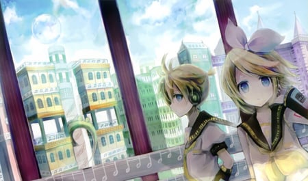 Len & Rin - anime, vocaloid, girl, kagamine len, blonde hair, short hair, boy, kagamine rin, cute, brothers, sexy, blue eyes