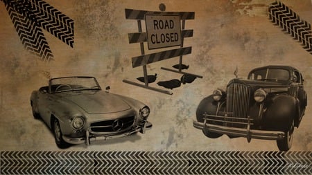 In Style - abstract, cars, rusted metal, grunge, tire tread, mercedes, widescreen, signs