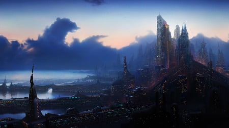 Coastal City - city, ocean, fantasy, sci-fi