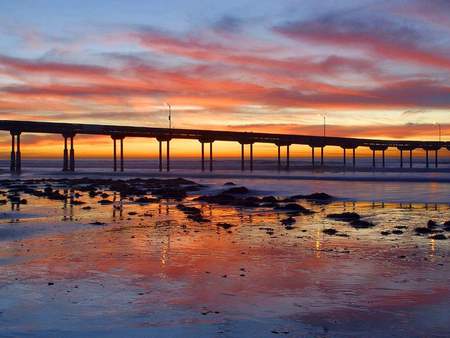 Sunset - clouds, sunset, beautiful, colors, ocean, sky, pier