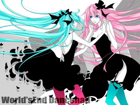 Miku & Luka - hatsune miku, girls, sexy, ribbons, twintails, blue eyes, long hair, pink hair, blue hair, vocaloid, megurine luka, anime, cute