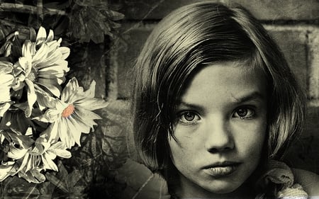 Little child - black, fantasy, flower, child