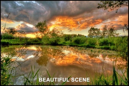 BEAUTIFUL LAKE WITH REFLECTION OF SKY AND SHORE - lake, gorgeous, shoreline, reflection, beautiful