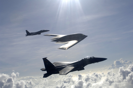 2 F-15s, 1 B-2, and a UFO - ray, jet