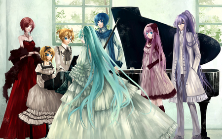 Vocaloids - dress, piano, anime, vocaloids