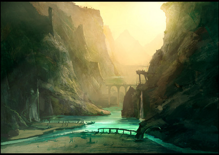 MYSTIC RIVER - emerald green, canyon, river, light, bridge