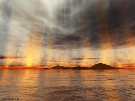 ~Raining Fire~ - rays, ocean, sky, serene, peaceful, mountians, lovely, sun rays, storm, exotic, calm, nature, clouds, beautiful, sea