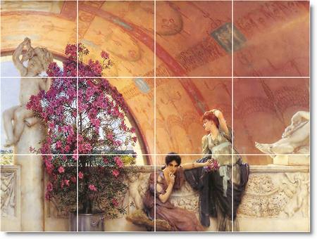 Unconscious rivals - flowers, women, beautiful, painting, arch, statue, alma tadema, tiles