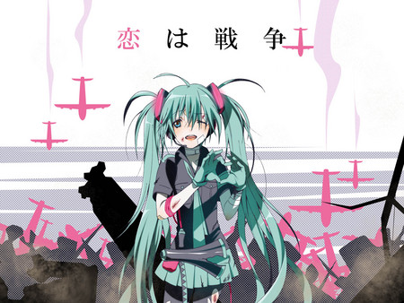 Hatsune Miku - planes, rubble, vocaloids, anime, airplanes, hatsune miku