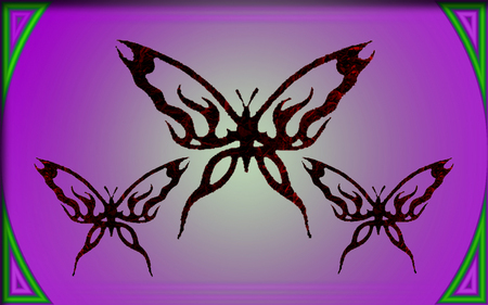 tribal butterflies - butterfly, pink, red, green