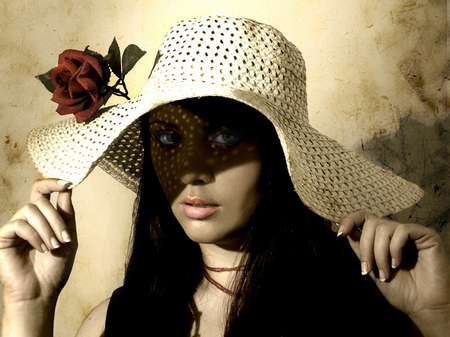 Fanny-Chanel - woman, girl, hot, hat, rose, witch, art, abstract, 3d