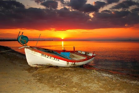 Boat at Sunset - picture, beautiful, boat at sunset