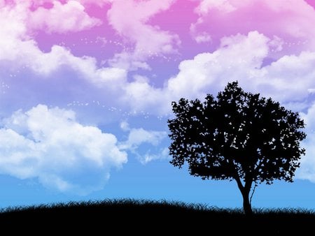 Colors of life - tree, abstract, clouds