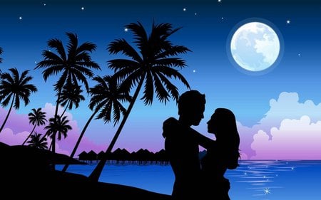 Colors of love - moon, love, palm, couple