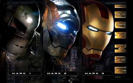 Iron Man Mark I II III - iron man, movie, masks, hero