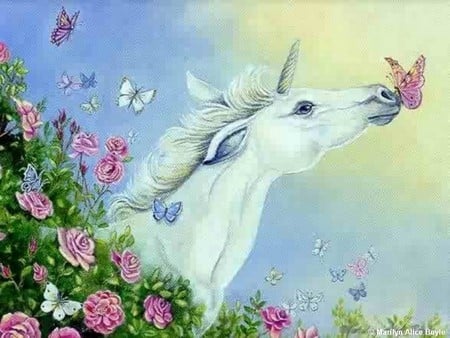 Butterfly Kisses - abstract, fantasy, bright, butterfly, spring, kiss, unicorn