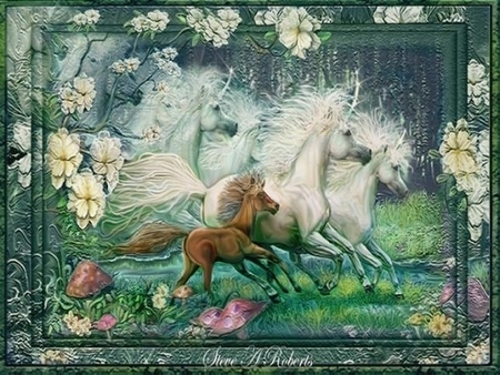 Dreams of Unicorns - abstract, fantasy, white, brown, unicorn, dreams