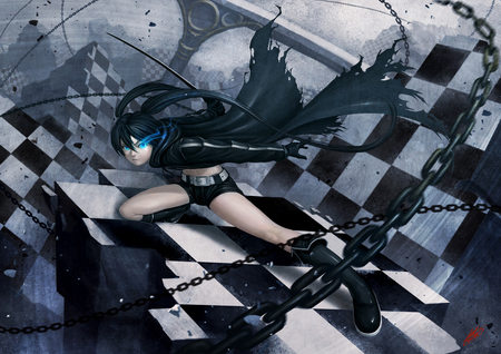 Blackâ˜…Rock Shooter - nice, brs, black, illustration, widescreen, cool, pretty, rock, cute, sexy, shooter, hd, chains, fight, cannon, bikini, black rock shooter