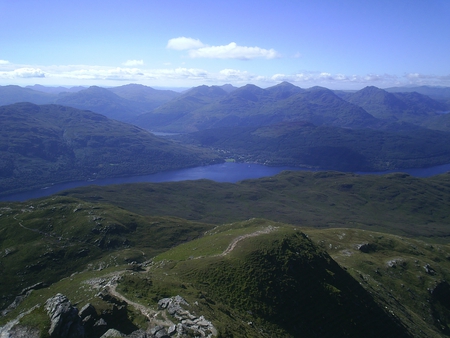 Summer view - view, valley, lake, hills, mountain, summer