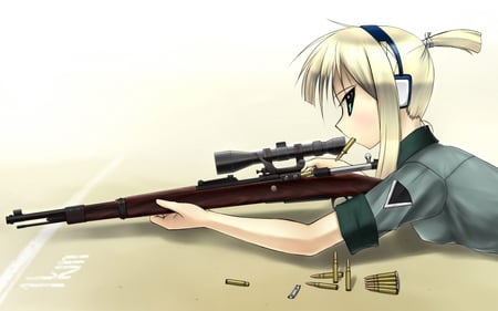 Anime - sniper, anime, bullets, pony tail