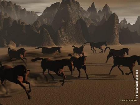 3D Desert Horses - nature, desert, horses, brown, 3d, dusty, animals