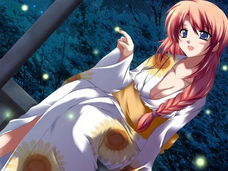 cute girl,white kimono,with fireflies - with fireflies, white kimono, cute girl