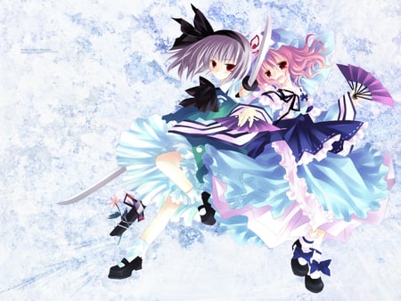 Battle dance - saigouji yuyuko, girl, konpaku youmu, touhou