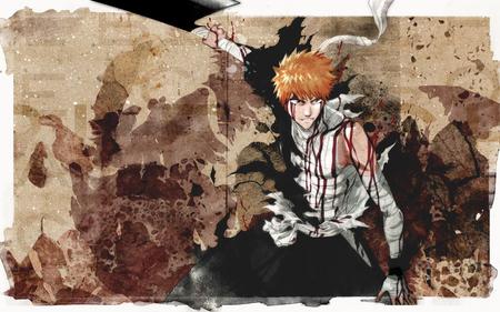 Anime - white, bleach, anime, ichigo, grunge, blood, black