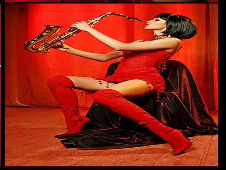 passion - beauty, boots, red, saxophone