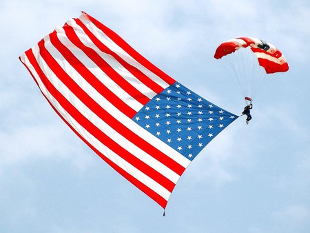 Parachute With Flag - blue sky, usa flag