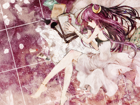 Lolico - lolico, sexy, patchouli knowledge, girl, long hair, pink hair, book, duca, touhou, anime, cute, pink eyes