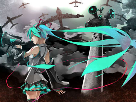 Hatsune Miku - Love is War - planes, anime, hatsune miku, vocaloids, love is war