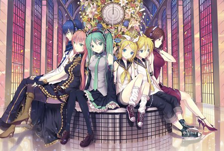 Vocaloids - anime, clock, vocaloids, headsets