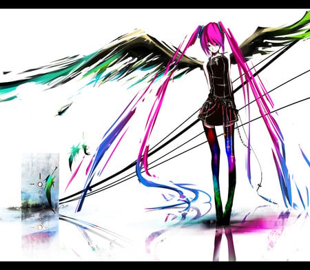 Hatsune Miku - vocaloids, hatsune miku, angel, wings, anime, colors