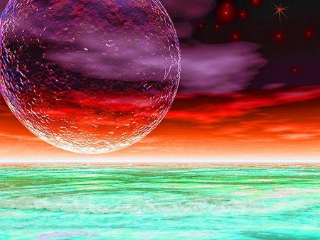 World without land - sky, aqua, purple, red, planet, cg